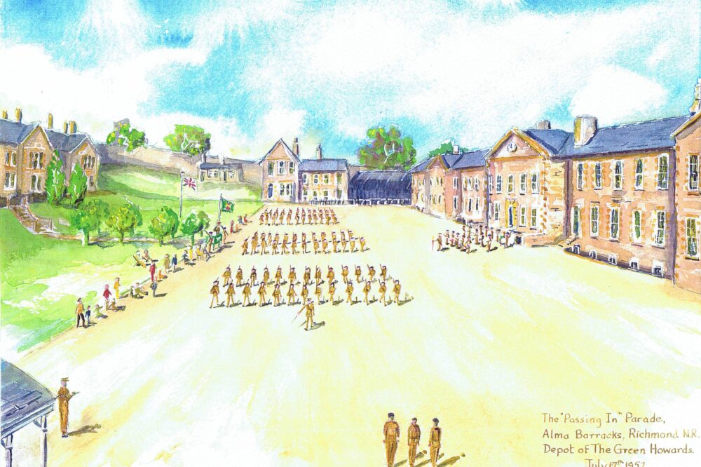 watercolour imnage of a parade at the depot in 1952